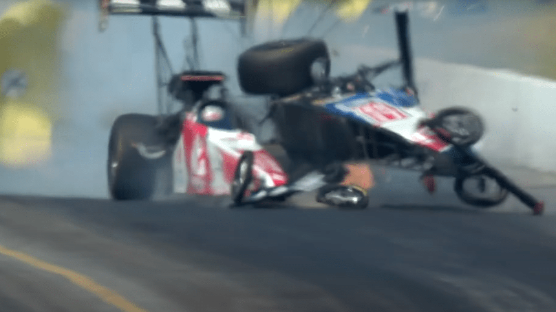 NHRA Top Fuel Cars Crash After 335-MPH Run, Slamming Tony Stewart on His Side