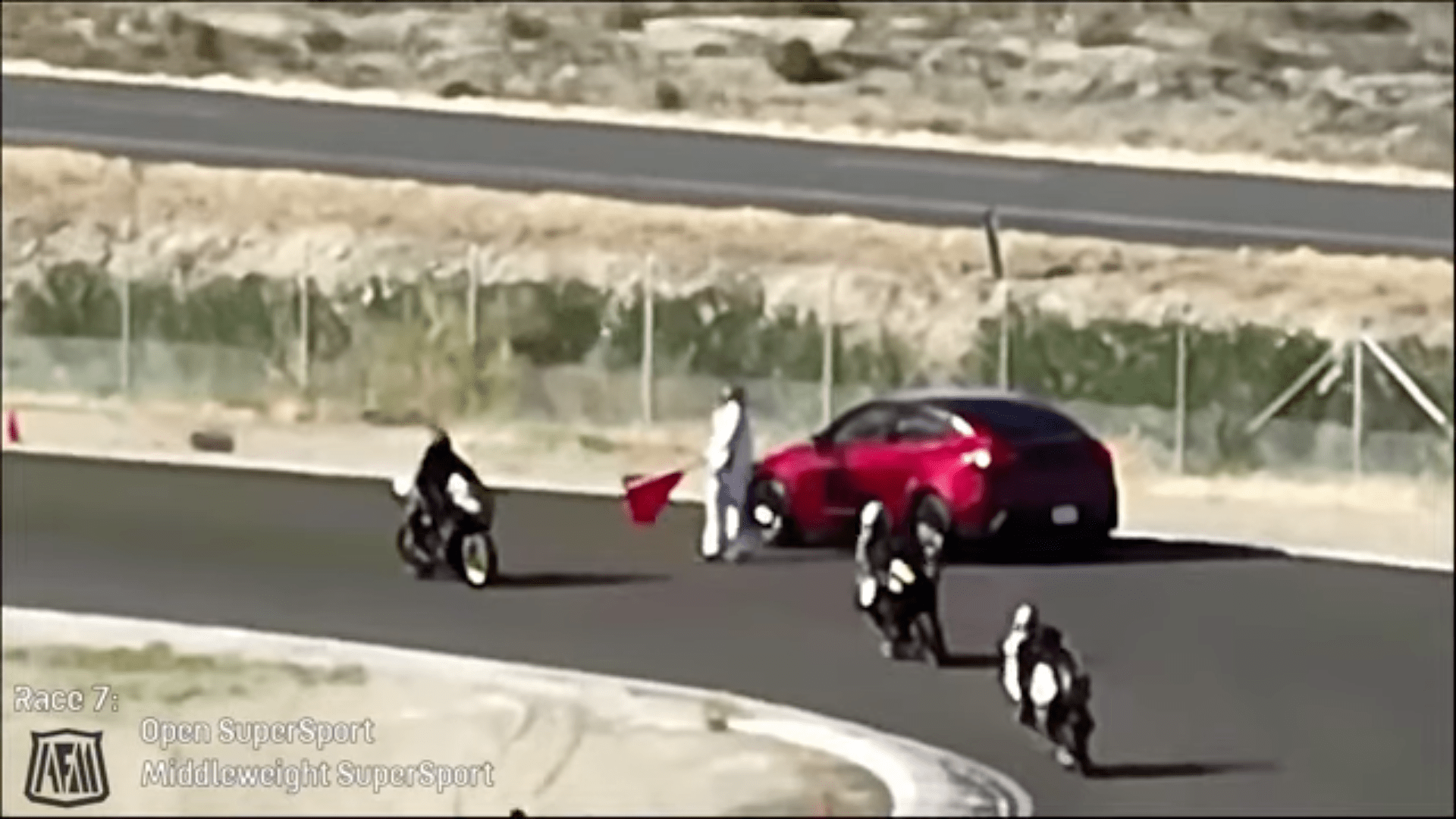 Lost Tesla Drives Wrong Way Onto Hot Track During Live Race Broadcast